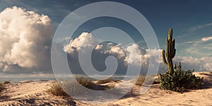 A Peaceful Desert Scene with a Lone Cactus for Minimalist, Desert, and Tranquil Projects