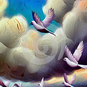 Peaceful Doves Soaring In Tranquil Skies