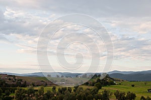 Peaceful evening scene of Yarra Valley countryside and mountainrange near Melbourne Australia