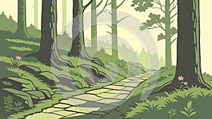 Peaceful Forest Path Leading into the Woods, vector design Generative AI