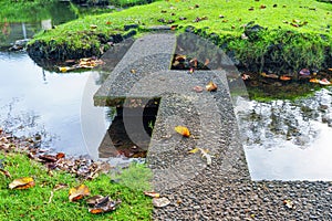 Peaceful Garden Scene by a Z-Shaped Bridge