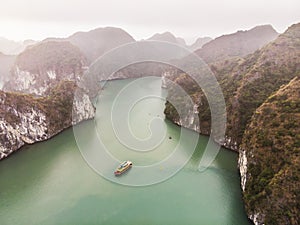 Peaceful Halong Bay. Top view of Halong Bay Vietnam. Beautiful seascape with rocks and sea.