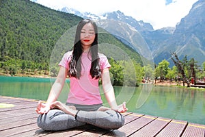 Peaceful happy life, Asian Chinese woman yoga