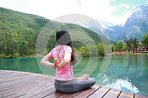 Peaceful happy life, careless Asian Chinese woman yoga