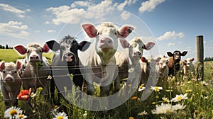 Peaceful Harmony: Farm Animals Grazing in a Lush Meadow