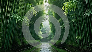 Softly Lit Bamboo Grove in Emerald Green photo