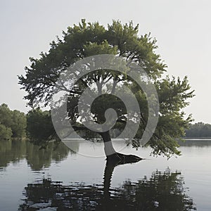 Peaceful image of trees along the river. AI-Generated. photo