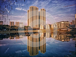 peaceful lake with blue sky
