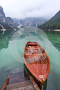 Peaceful lake scene at Lago di Braies.