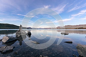 Peaceful landscape of Lake Tekapo in the South Island of New Zealand