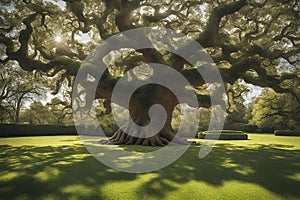 Peaceful magical ancient tree in a field.