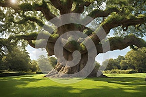 Peaceful magical ancient tree in a field.