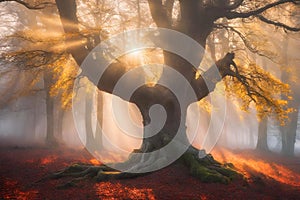 Peaceful magical ancient tree in a field.