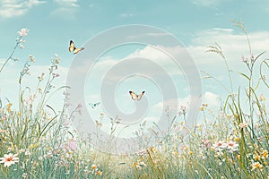 Peaceful Meadow Pattern with Soft Florals and Gentle Hues photo