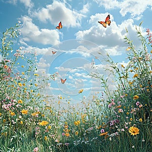 Peaceful Meadow Pattern with Soft Florals and Gentle Hues photo