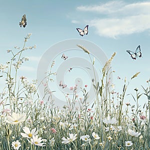 Peaceful Meadow Pattern with Soft Florals and Gentle Hues photo