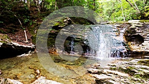 Peaceful moment in the forest near a waterfall