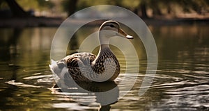 Peaceful moment in nature - A duck finds tranquility on the water\'s surface