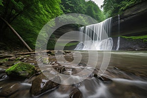 peaceful moment, with the sound of rushing water, and dramatic waterfall in the background