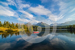 Peaceful mountain scene with mountain hotel.