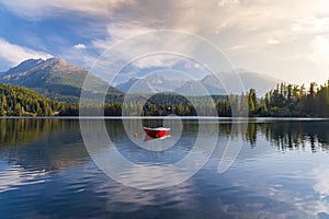 Peaceful mountain scene with mountain hotel.