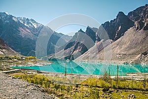 Attabad lake in Karakoram mountain range. Gilgit Baltistan, Pakistan