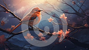 Peaceful Nightingale Illustration In Soft Tonal Colors For 2d Game Art