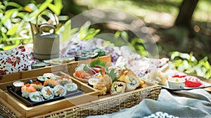 A peaceful oasis is found at this Japaneseinspired picnic featuring a traditional tea ceremony and delicate bento boxes