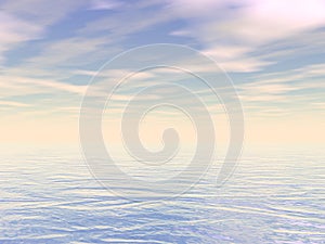Peaceful ocean or sea water by sunset - 3D render