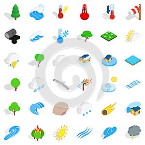 Peaceful place icons set, isometric style