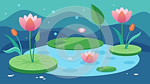 A peaceful pond with lily pads and blooming flowers illustrating the patients newfound sense of hope and growth in their