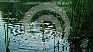 A peaceful pond surrounded by tall grasses the tranquil sound of croaking frogs emanating from its waters