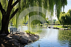 Peaceful Pond with Weeping Willow Trees