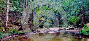 Peaceful pool at top of rainbow waterfall on Clover Hill trail at Macquarie Pass, NSW, Australia