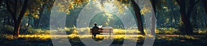 Peaceful Reading in a Sunlit Park Surrounded by Trees photo