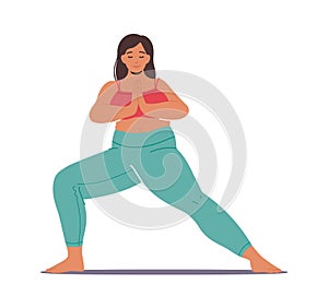 Peaceful and Relaxed Plus Size Woman Character Gracefully Practicing Yoga, Embracing Her Body And Enjoying The Practice