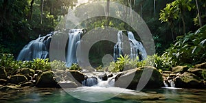 Peaceful Riverfall in Exotic Green Forest