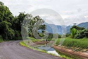 Peaceful road with canal in countryside