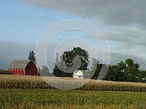 Peaceful Rural road and red barn