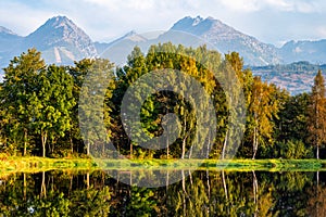 Peaceful scene of beautiful autumn mountain landscape.