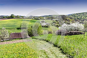 Peaceful scene in sunset about a valley with a small village Abaliget