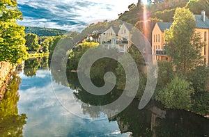 Peaceful scenery of a spa town by the river called Bad Kreuznach in Germany