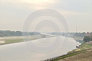 Peaceful Scenery of Yamuna River Near Taj Mahal in Agra During Morning Sunrise