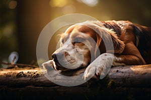 A peaceful setting frames a veteran beagles gentle, contemplative repose