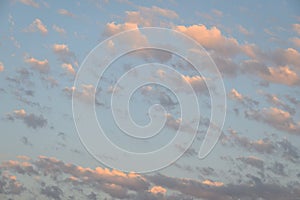 Peaceful sky at dusk with light clouds, as a nature background
