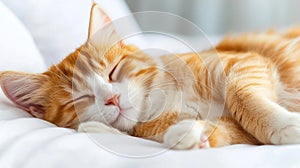 Peaceful Sleeping Ginger Cat on White Bed
