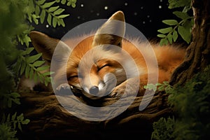 Peaceful Sleeping wild fox. Generate Ai