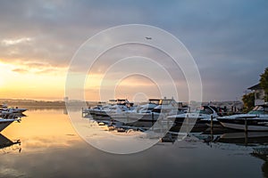 Peaceful sunrise along the Potomac - Alexandria VA harbor boats