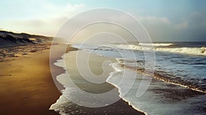Peaceful Sunrise Beach Scene with Golden Sand and Soft Waves