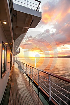 View from deck of cruise ship. beautiful sunrise under water